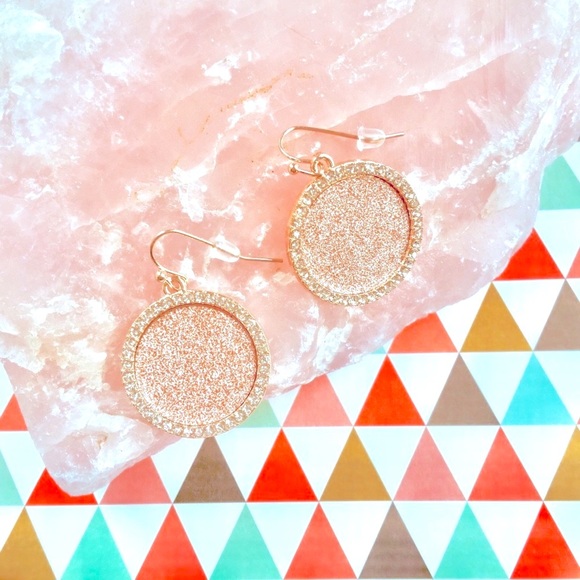 Rose Gold Pave Sparkle Disc Earrings - Picture 1 of 2
